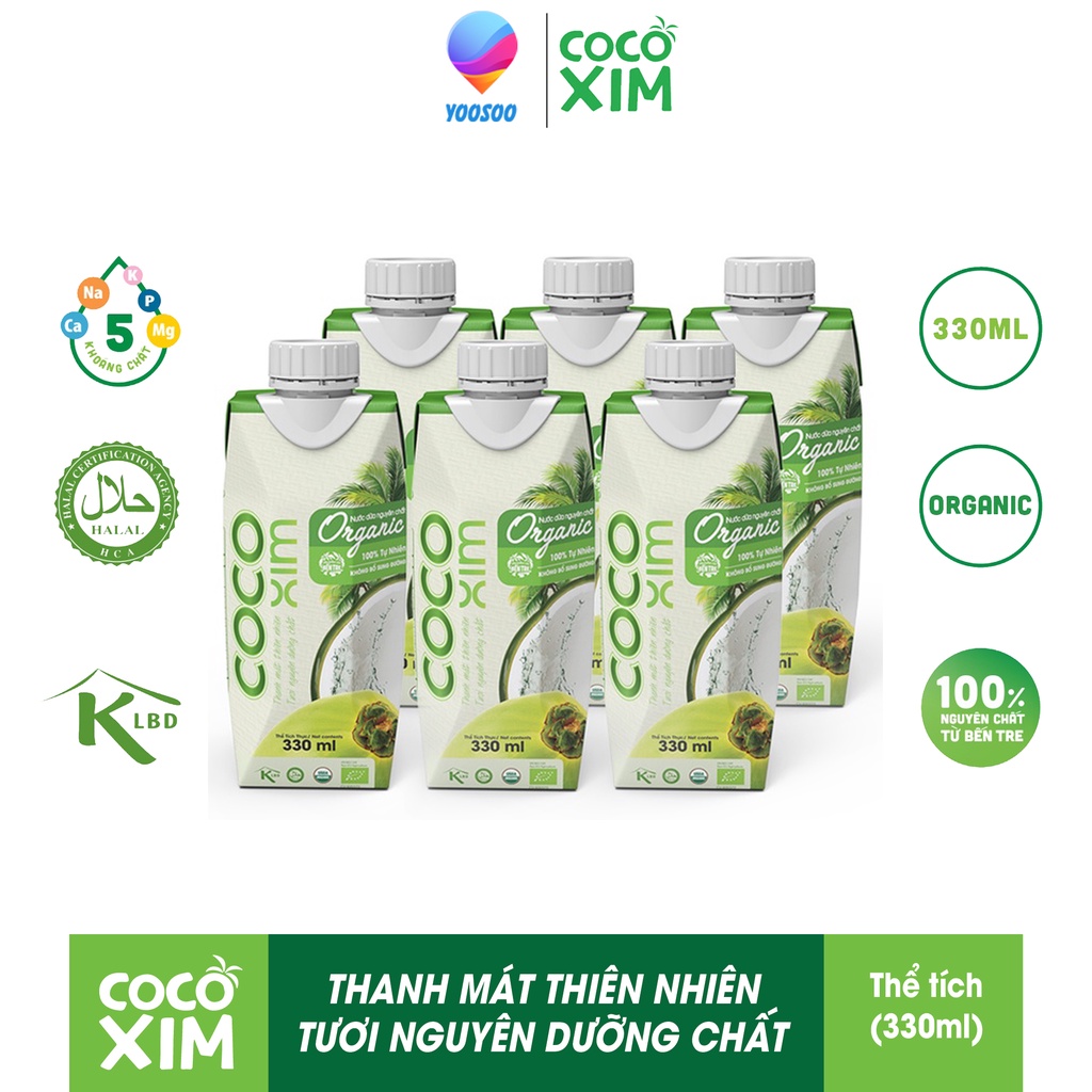 01 Thùng/ 12 Hộp 330mL Nước Dừa Xiêm Xanh/ Xiêm Organic/ Xiêm Sen/ Thơm/ Tắc Dừa Tươi Nguyên Chất 100% COCOXIM - YOOSOO