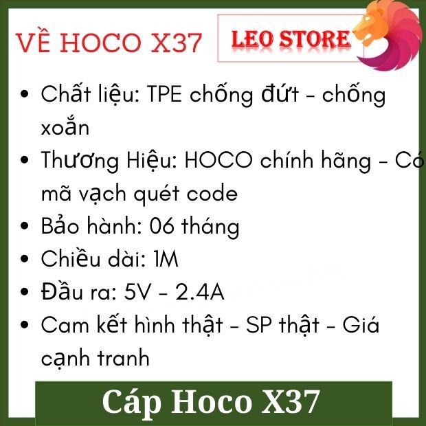 Dây cáp sạc Hoco X37 đầu Lightning/Type C/Micro USB dùng sạc Iphone/Andoird/Samsung - Cam kết hình thật