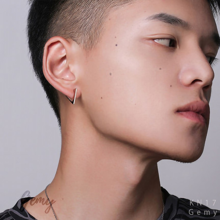 Khuyên tai nam bạc mạ vàng hình tam giác 2 màu thiết kế đơn giản, cá tính, độc đáo (1 chiếc) | GEMY SILVER KN17