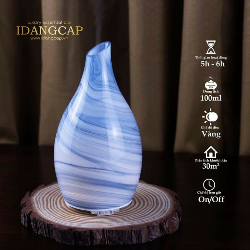 Ellestfun cao cấp - Máy khuếch tán tinh dầu thủy tinh xanh cao cấp chính hãng IDANGCAP (tặng 10ml tinh dầu sả chanh)