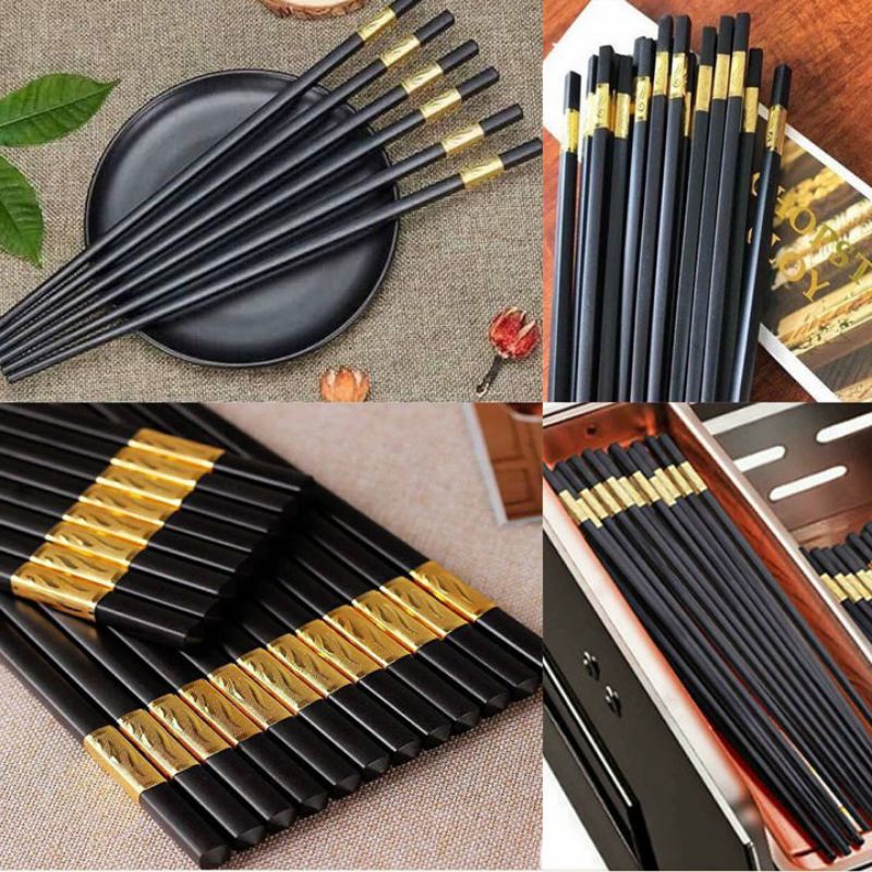 Đũa Ăn Cơm Nhựa Hợp Kim Mạ Vàng Sang Trọng/10Đôi