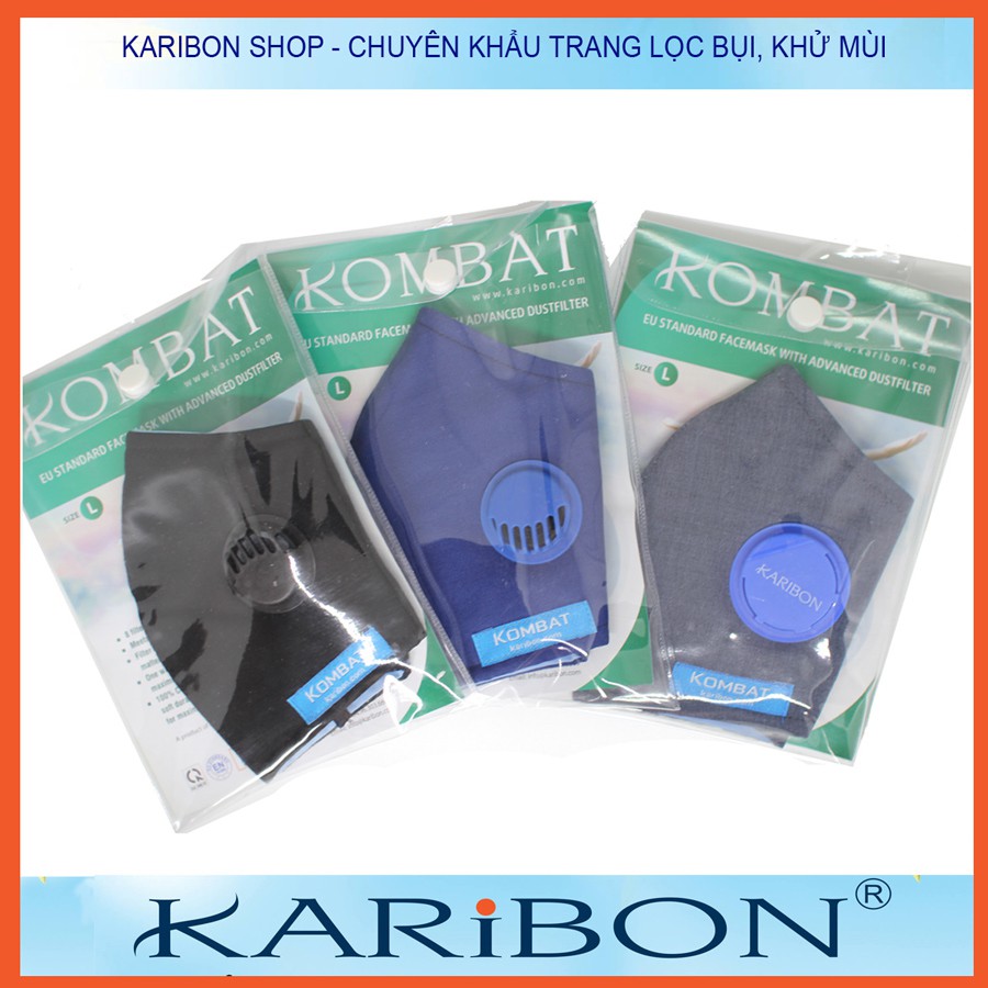 Combo 3 khẩu trang Karibon Kombat 8 lớp lọc bụi mịn PM2.5 có van thở chiều