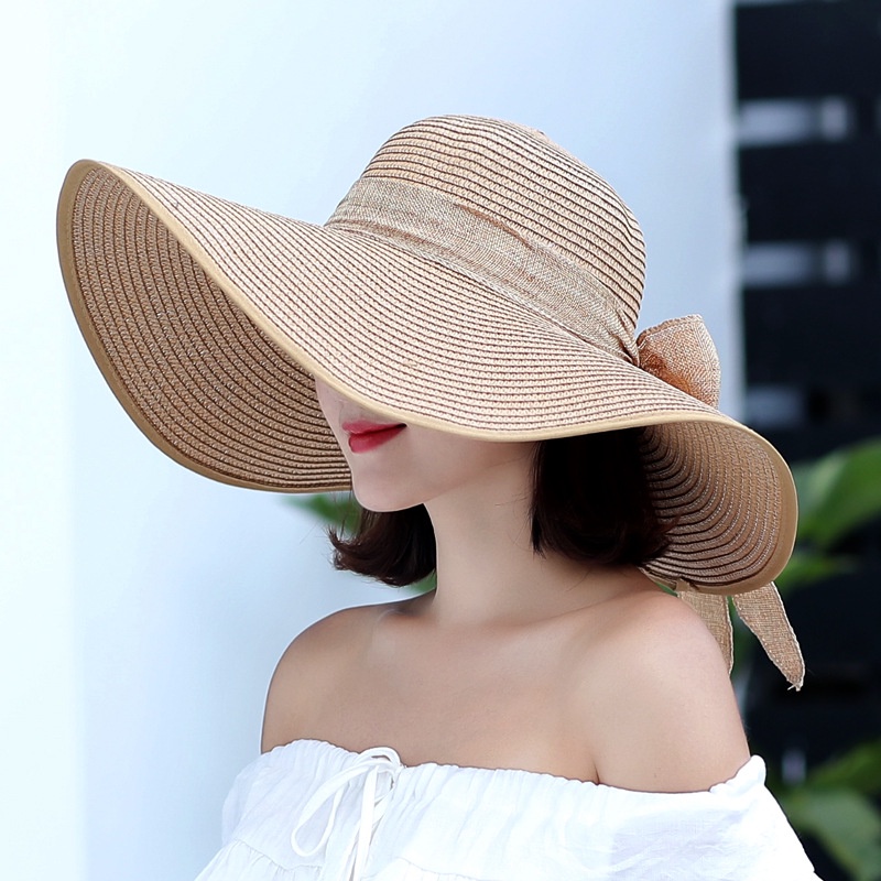 Mũ cói thời trang KOMI nón cói nữ vành rộng có nơ chống nắng du lịch biển mùa hè
