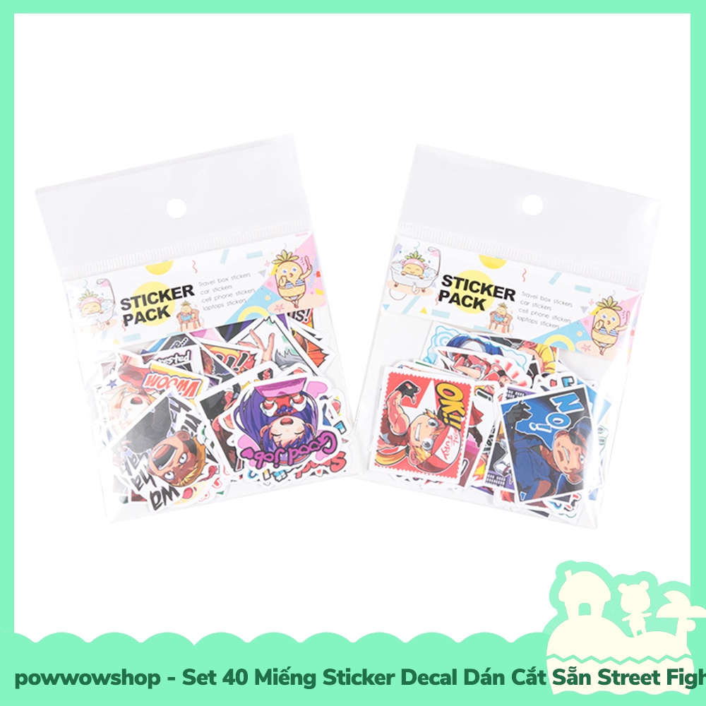 [Sẵn VN - Hỏa Tốc] Set 40 Miếng Sticker Decal Cắt Sẵn DIY Dán Trang Trí Vật Dụng Mẫu Nhân Vật Game Street Fighter Cute M