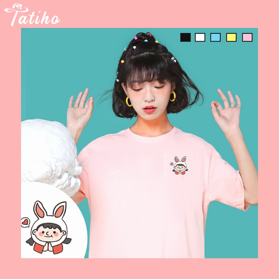 [Hàng Xịn, Gía Tốt] Áo Phông Thun Nữ Tay Ngắn Icon Họa Tiết Cô Bé Tai Thỏ Hàn Quốc - Unisex - Cotton - Mã AT029