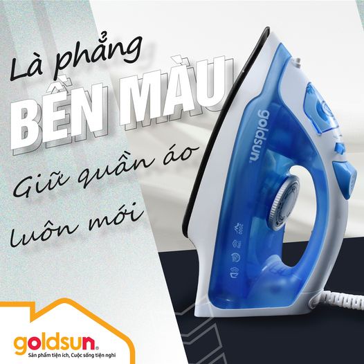 Bàn là hơi nước Goldsun GIR2303, Công suất 1500W Bàn ủi hơi nước mini chống nhăn các loại vải Bảo hành 12 tháng