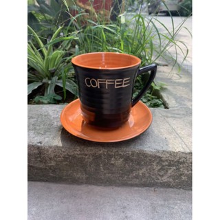 Cốc kèm đĩa cafe latte 330ml GỐM SỨ BÁT TRÀNG vẽ chữ Coffee ( loại 1 )