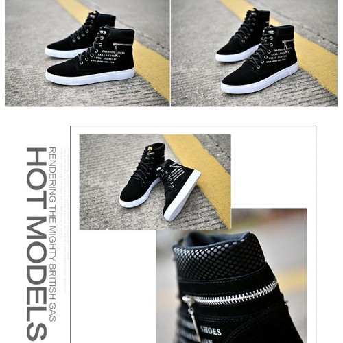 GIÀY SNEAKER NAM ĐEN CỔ CAO - DÂY BUỘC - ĐẾ DÀY - MŨI TRÒN | BigBuy360 - bigbuy360.vn