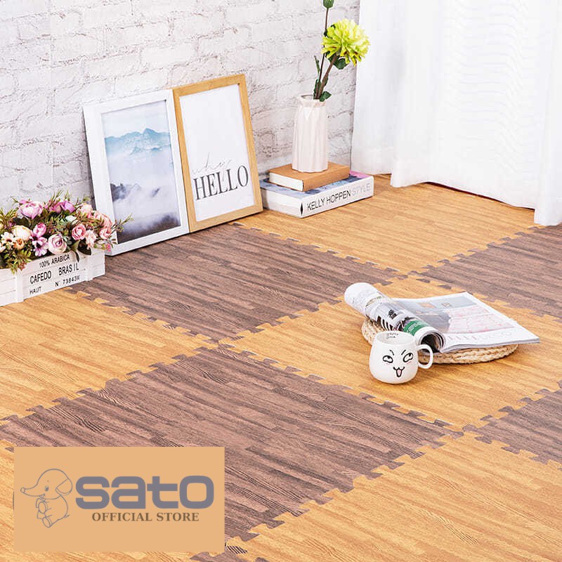 Xốp trải sàn 60x60 cm vân gỗ - Thảm xốp lót sàn chống trơn trượt không thấm nước an toàn cho bé