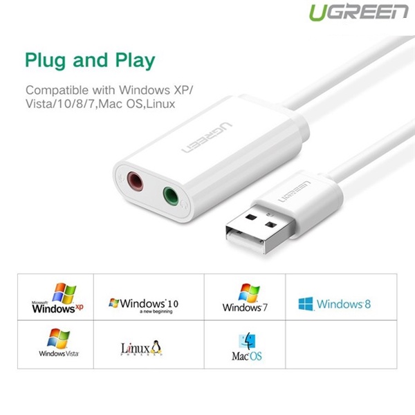 Cáp USB ra âm thanh Ugreen 30143 hỗ trợ Loa và Mic - Hàng chính hãng