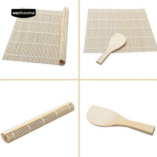 Home Sushi Rolling Maker Bamboo Material Roller DIY Mat with Rice Paddle