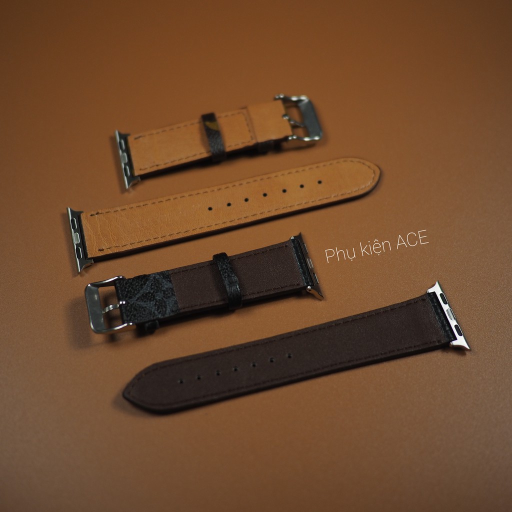 Dây da LV khâu tay thủ công cho đồng hồ Apple Watch 1 2 3 4 5 6 , đủ size từ 38 - 40 - 42 -  44mm