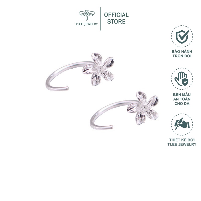 Khuyên tai bạc nữ TLEE hoa sứ mini dáng cong xinh xắn TleeJewelry B0222