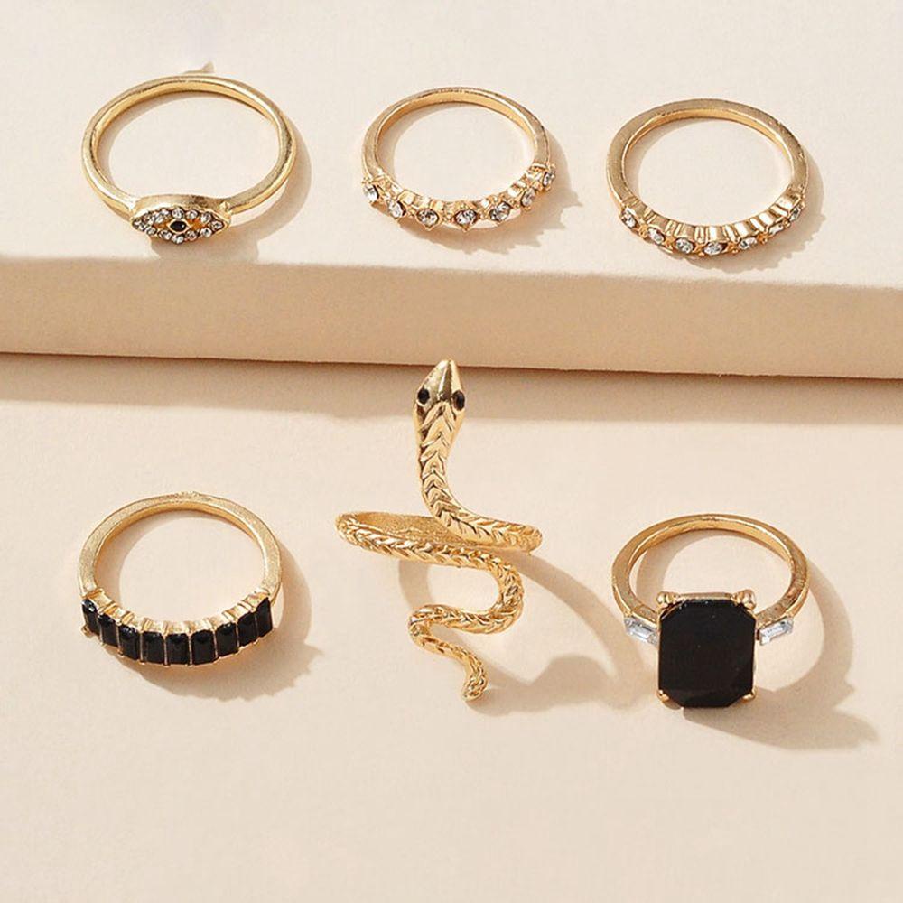Set 6 Nhẫn Chạm Khắc Hình Rắn Phong Cách Gothic Cho Nam Và NữPhụ Kiện Bằng Hợp Kim Chất Lượng|Nhẫn Kiểu Hàn Quốc Thiết Kế Đơn Giản Cá Tính