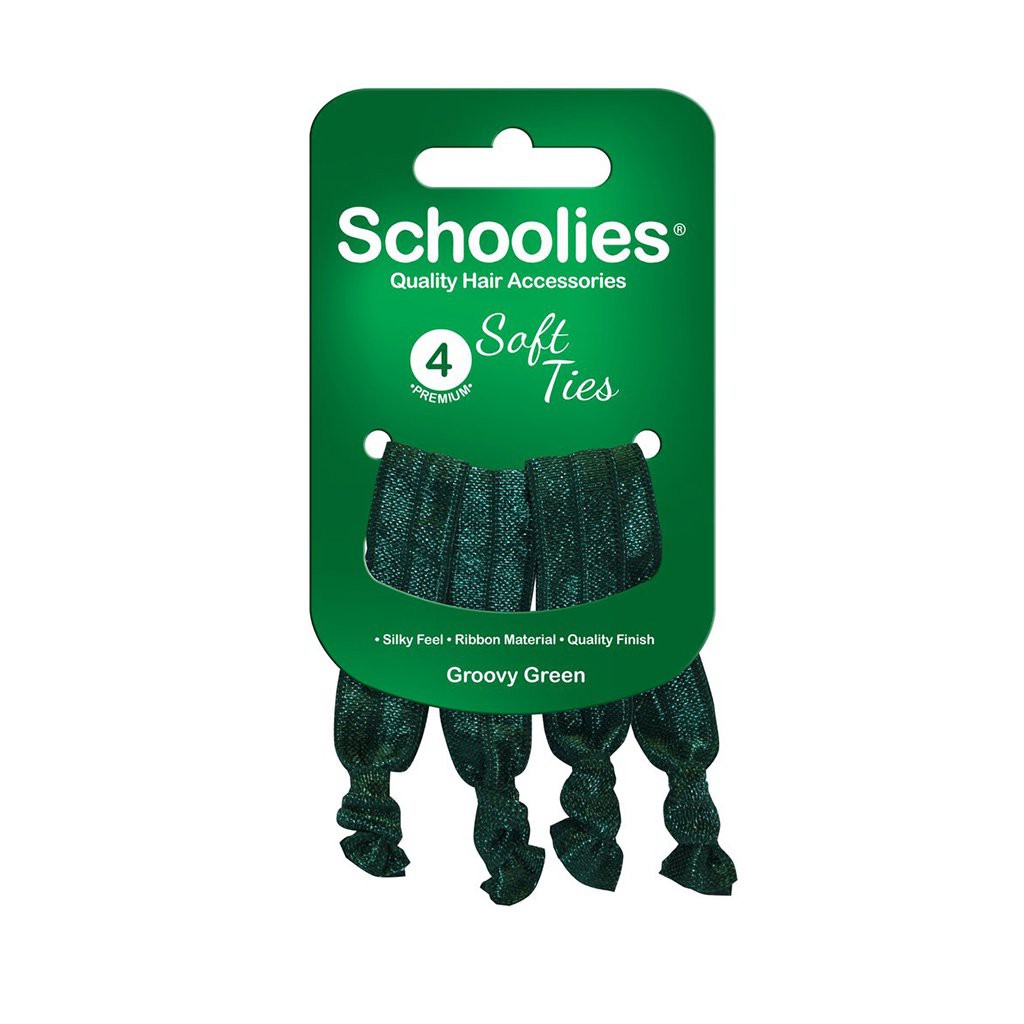 Bộ 4 dây cột tóc ánh kim tuyến Schoolies, màu xanh dương đậm, xanh dương, đỏ đô, xanh lá đậm, vàng, nâu, đen, đỏ