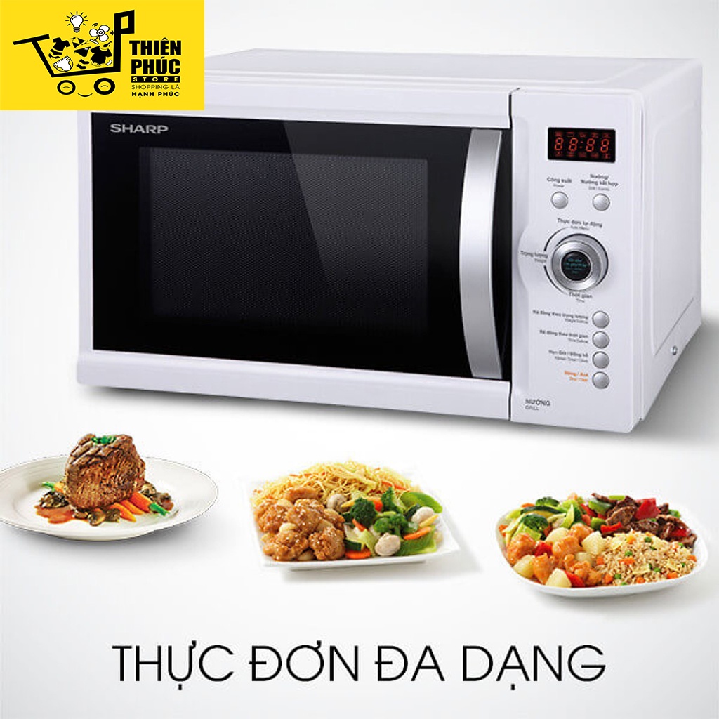 Thiên Phúc Store - Lò Vi Sóng Có Nướng Điện Tử Sharp R-G371VN-W - 23 Lít - Hàng chính hãng