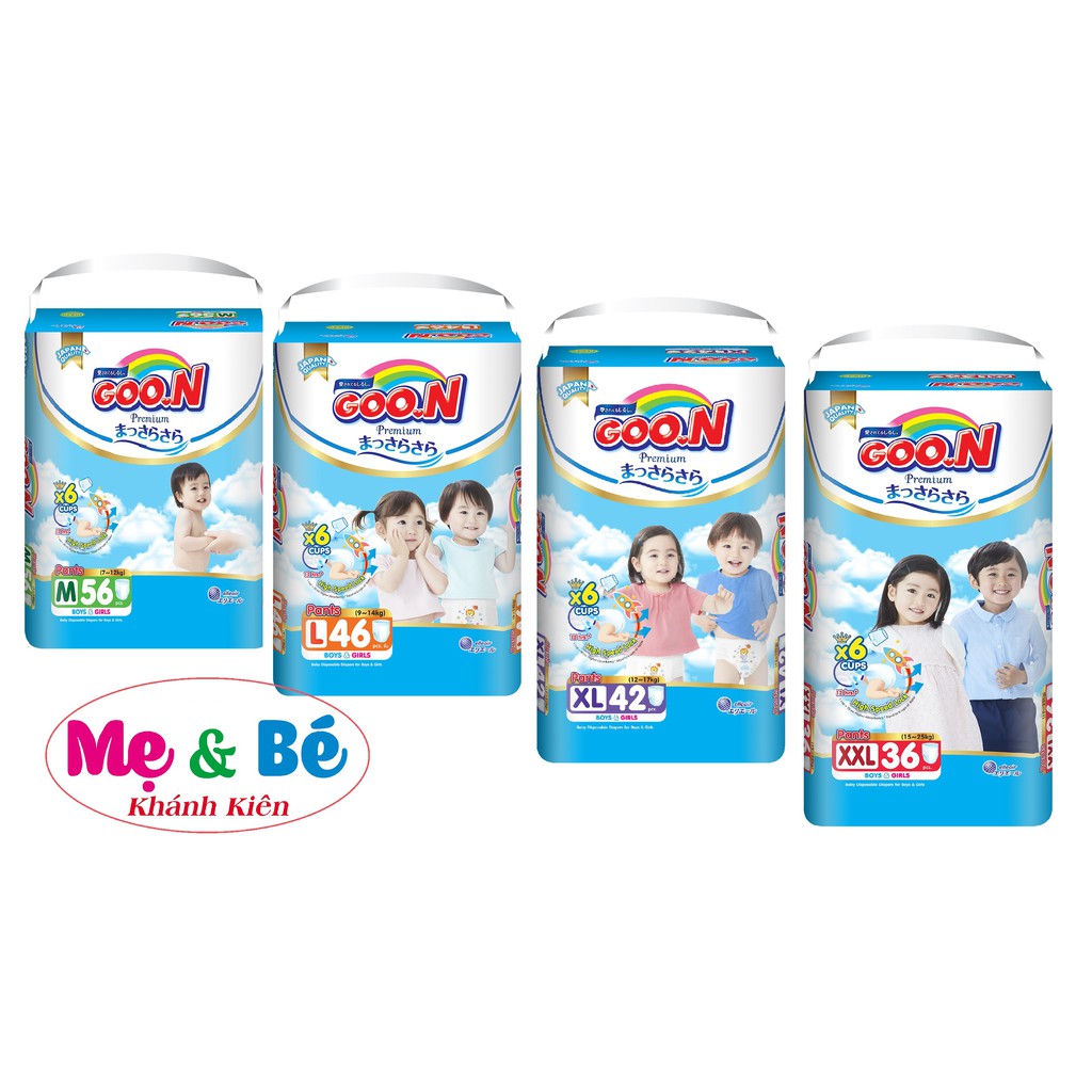 Bỉm Goon Premium Đại Quần M56/L46/XL42/XXL36/XXXL26 Dán NB70/S64/M60/L50/XL56