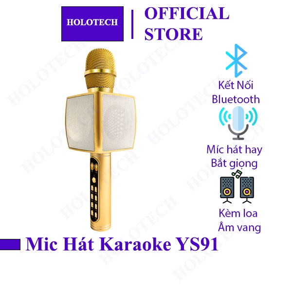 Micro Karaoke Bluetooth Không Dây YS91 Kèm Loa Bluetooth Âm Bass Hay - Mic Hát Cao Cấp Bắt Giọng Có Cổng Cắm USB Thẻ Nhớ