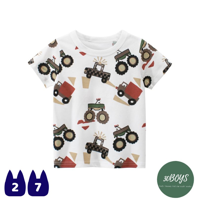 Áo thun bé trai cộc tay cổ tròn 27Kids In hình máy cày, 100% cotton thoáng mát, hàng xuất Âu Mỹ