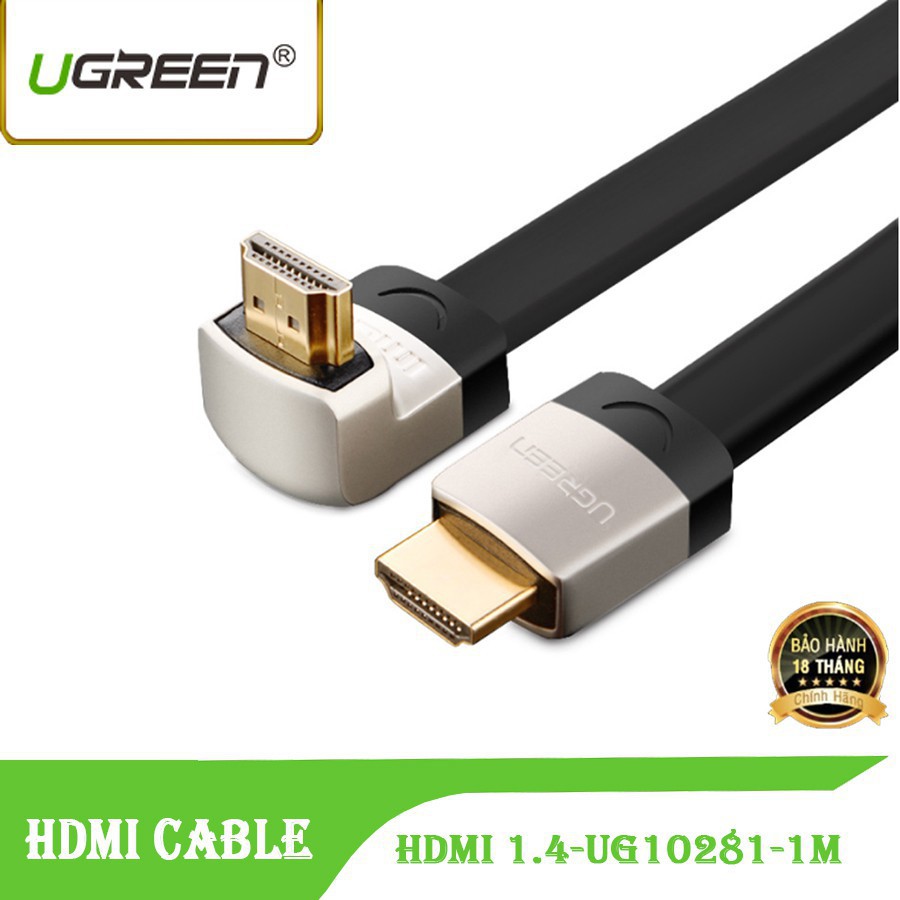 Cáp HDMI đầu đúc hợp kim dẹt vuông góc 90° Down (bẻ xuống) dài 1M UGREEN10281 HD122
