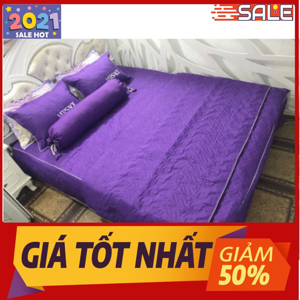 Bộ Chăn Ga Gối Phủ Trần Bông 5 món satin màu tím