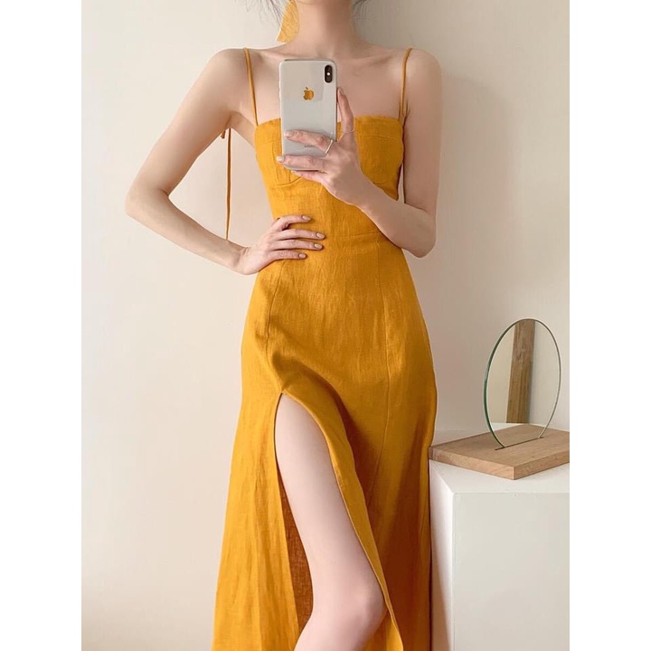 Đầm nữ 2 dây xẻ tà đi chơi đi biển KT2D