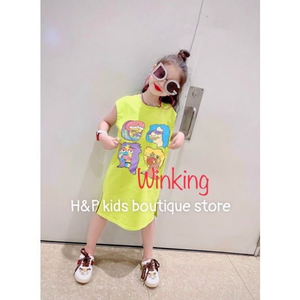 (xả kho) Váy cotton dáng suông hình cute cho bé gái đại 20-30kg