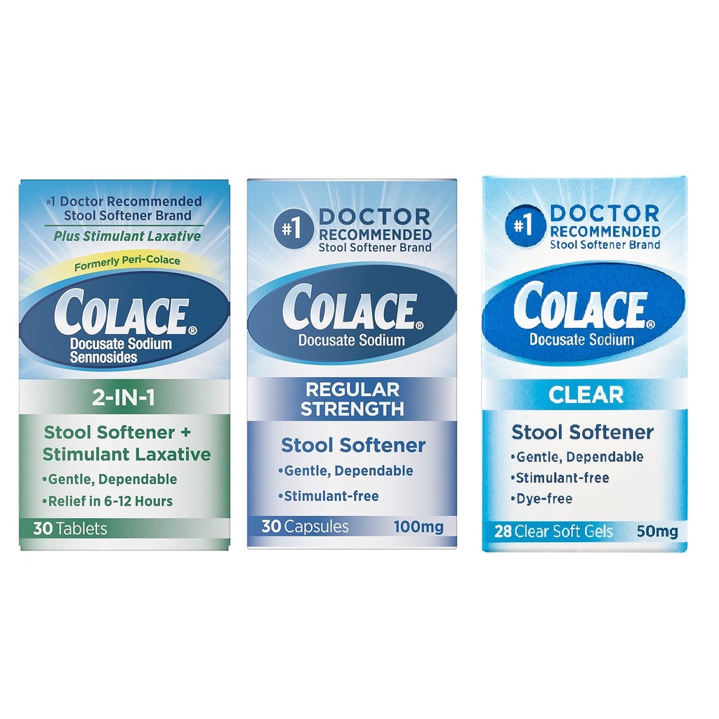 [HÀNG MỸ DATE 3/2023] Colace Stool Softener Regular Strength / 2-IN-1 / Clear 28 / 30 VIÊN