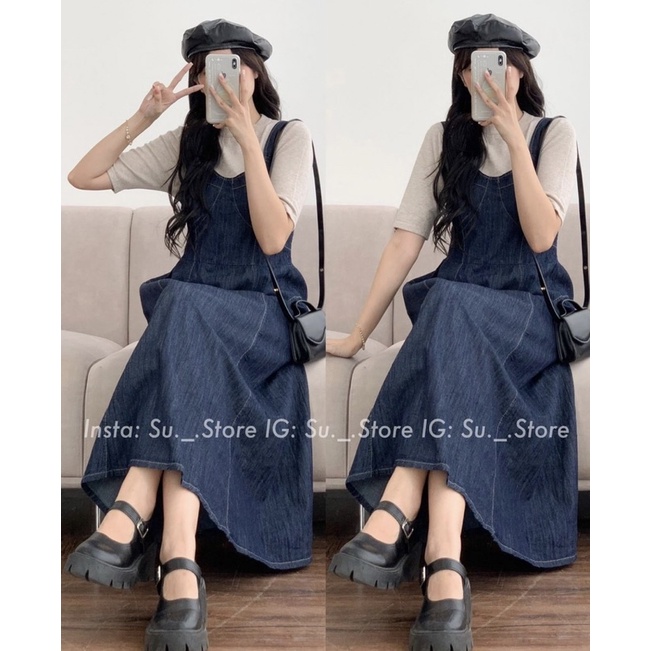 [HÀNG SẴN] Đầm - Yếm jeans dáng dài CHỈ NỔI phong cách vintage