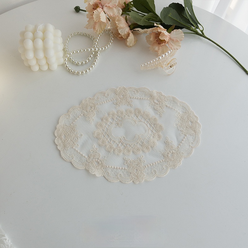 Khăn trải bàn phối ren nhiều cỡ tùy chọn phong cách vintage Pháp trang trí nhà cửa