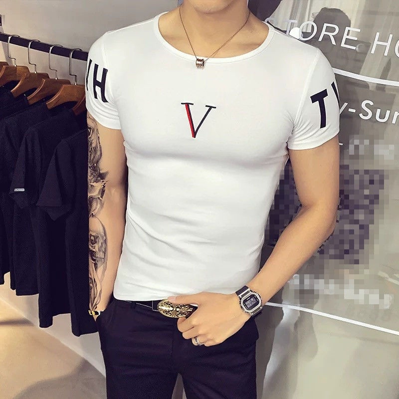 Áo Thun Tay Ngắn Màu Trơn Dáng Ôm Phong Cách Hàn Quốc Thời Trang Cho Nam