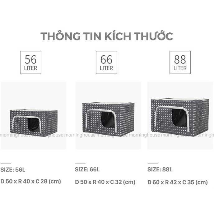 BIG SIZE - Túi Vải Đựng Quần Áo Khung Thép 88L Morning House- Hộp Đựng Quần Áo  88L- Dài 60 x Rộng 42 x Cao 35cm