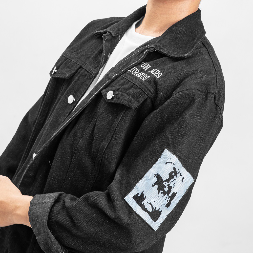 Áo khoác jean thiết kế đắp tay màu đen, áo nam thời trang phong cách cá tính | BigBuy360 - bigbuy360.vn
