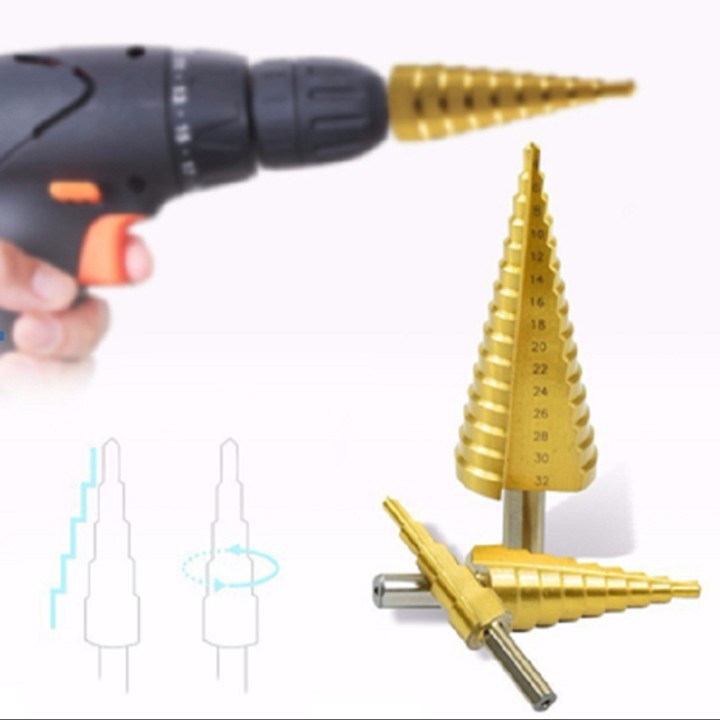 Bộ 3 mũi khoan tháp tầng bước [ BH - 12 Tháng] titanium 4-32mm khoan sắt , tôn,..đa năng