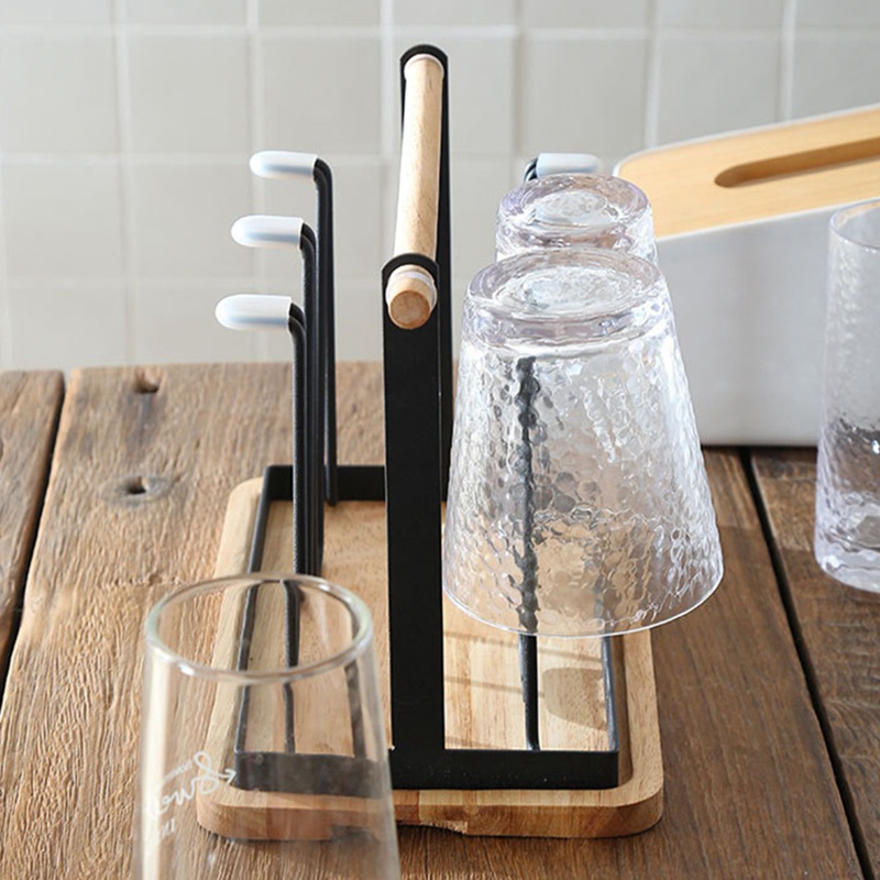 Giá Đỡ Cốc Uống Nước Di Động Bằng Sắt Kèm Khay Ráo Nước Cho Nhà Bếp