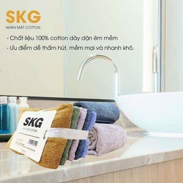 Khăn mặt cotton SKG size 30x50cm khăn mặt cao cấp cotton, sợi mềm êm, thấm nước tốt nhanh khô Bông Bi Kids STORE