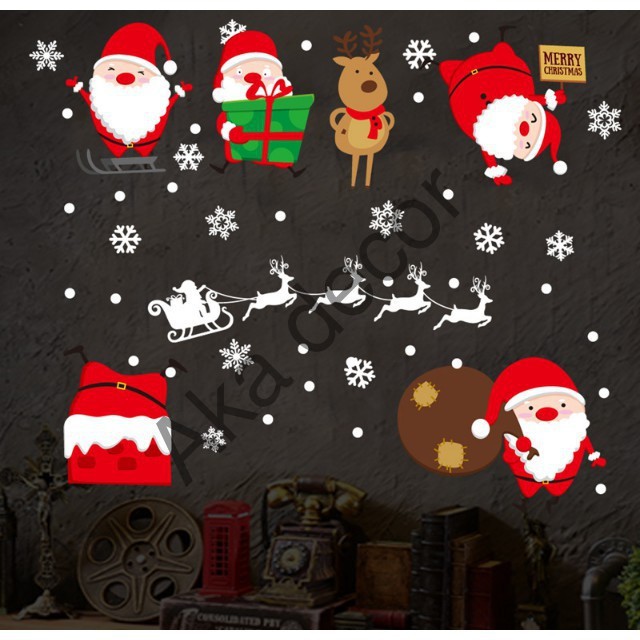 [Siêu Đẹp] Decal trang trí Noel - Tuần Lộc trắng và Ông già Noel tí hon