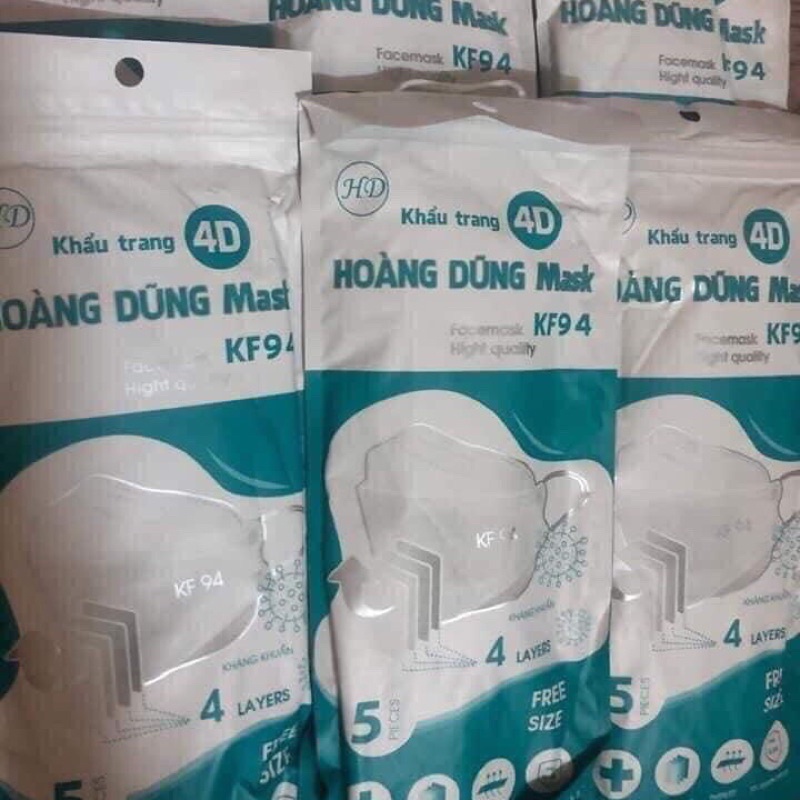 Khẩu trang 4D kháng khuẩn 4 lớp hoàng Dũng mask KF94 free size