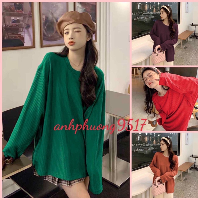 Áo Tổ Ong Cổ Tròn Dài Tay Nữ [FREESHIP] Thun giấy form rộng kiểu dáng basic, phông suông màu vintage hàn quốc Thu đông