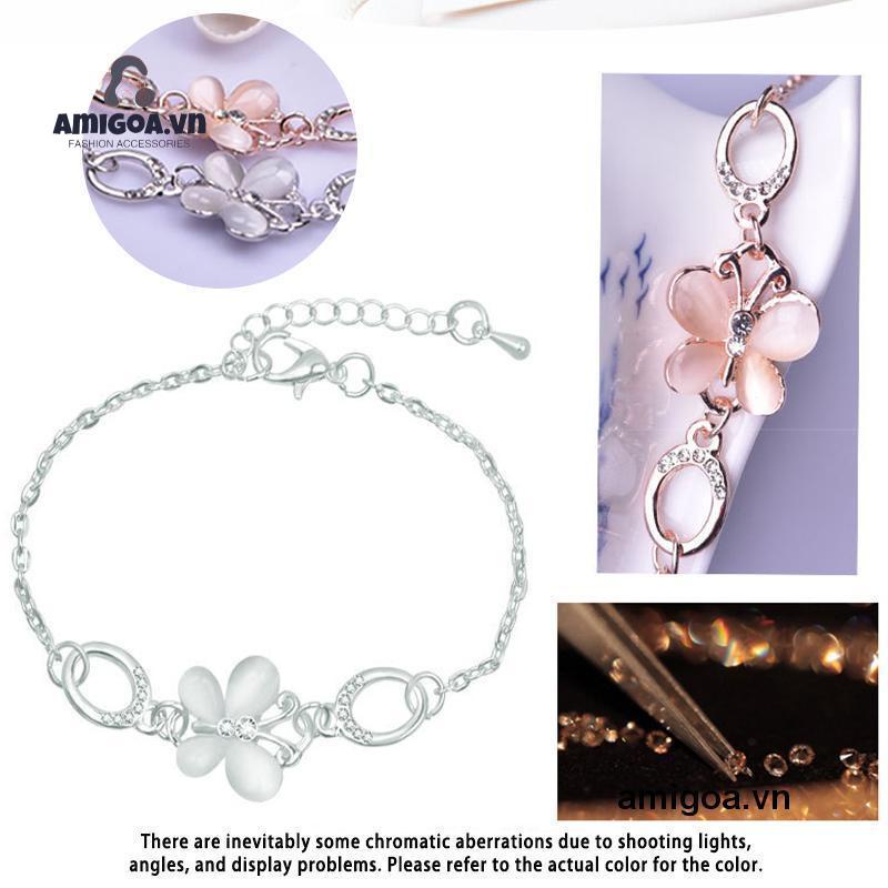 Vòng Tay Mạ Vàng Hồng Đính Hoa Và Bướm Phong Cách Hàn Quốc Đơn Giản Cho Nữ