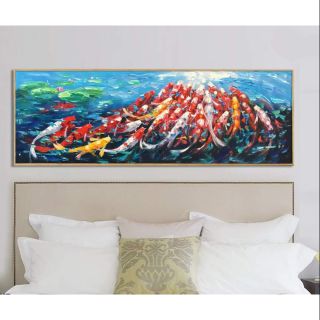 Tranh in canvas đàn cá koi 40x120 kèm khung viền
