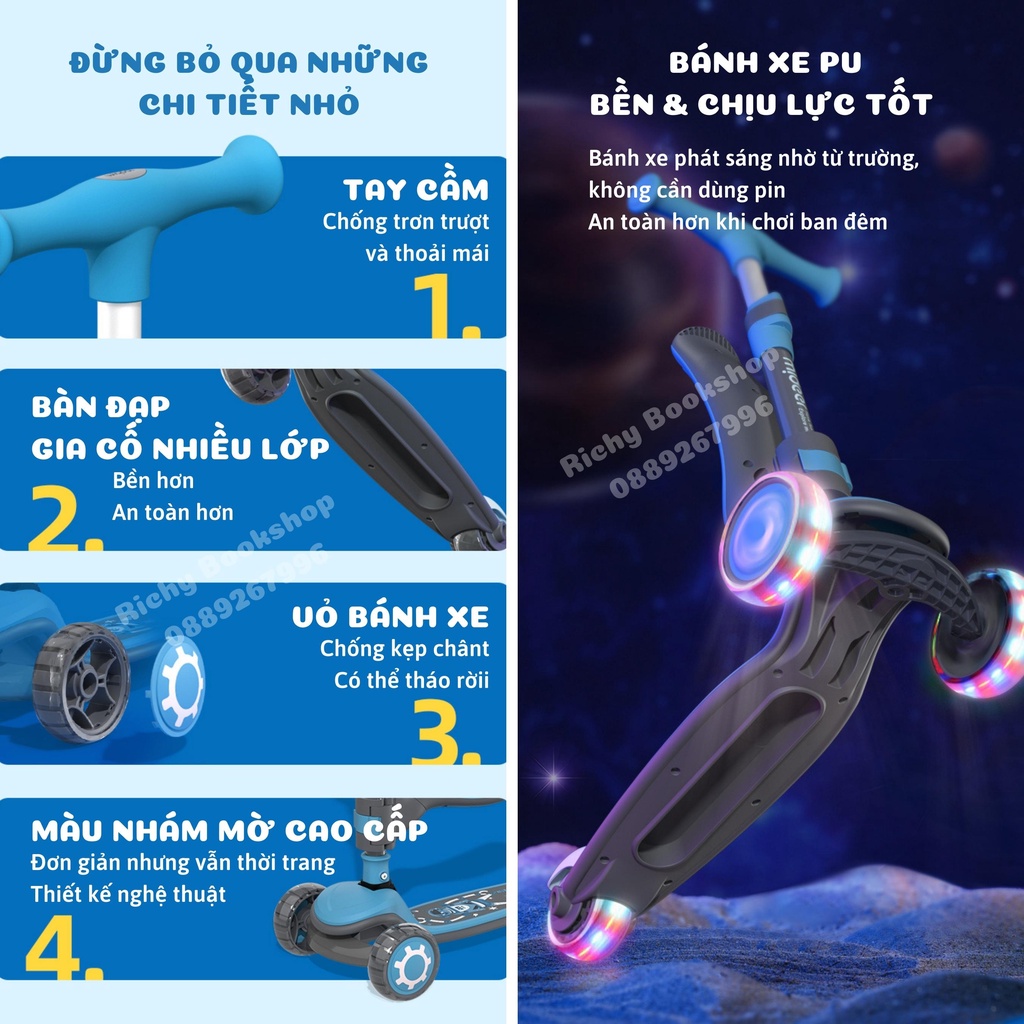 Xe Scooter Cao Cấp 3 Bánh Phát Sáng Gấp Gọn - Mideer Scooter 2 in 1