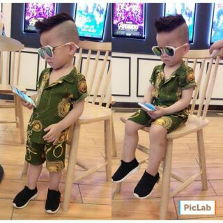 Bộ lanh lụa dáng sơ mi bé trai