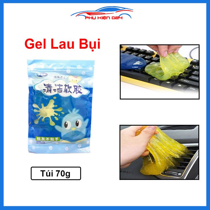 Gel silicone ,gel slime, bùn dẻo làm sạch bụi bẩn ô tô bàn phím máy tính dạng túi vàng 70g