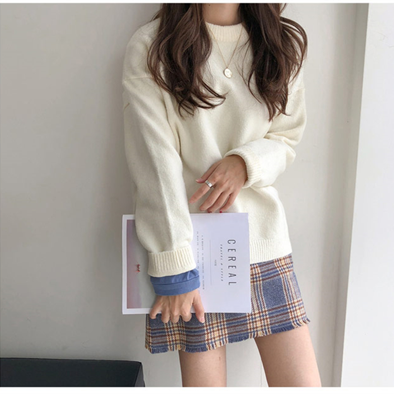 Áo Sweater Cổ Tròn Dáng Rộng Màu Trơn Đơn Giản Phong Cách Hàn Quốc | BigBuy360 - bigbuy360.vn