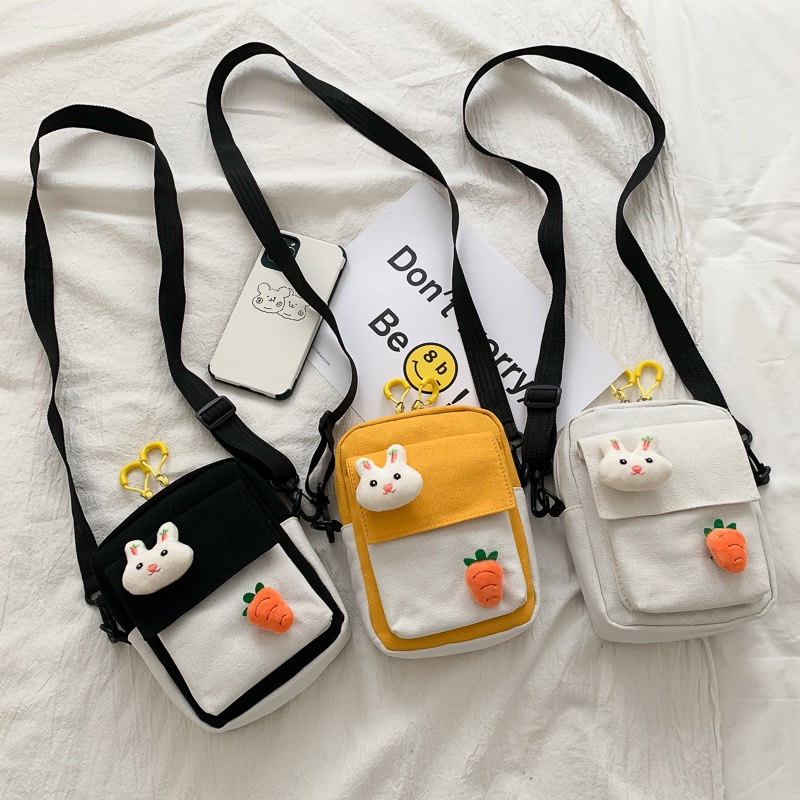 Túi Đeo Chéo Canvas Hình Búp Bê Hoạt Hình Dễ Thương Cho Nữ