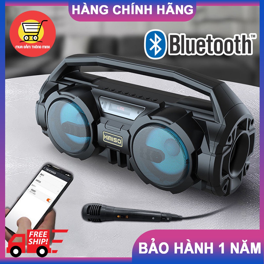 [Tặng Kèm Mic KARAOKE] Loa Bluetooth không dây Kimiso S1 tích hợp Karaoke, đài FM, pin dùng liên tục 10 tiếng, tiếng hay