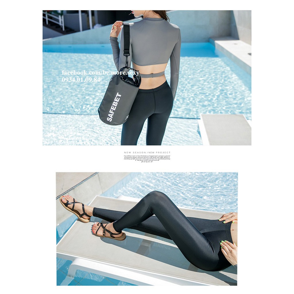 Đồ bơi dài tay Hàn Quốc croptop xám quần dài | BigBuy360 - bigbuy360.vn