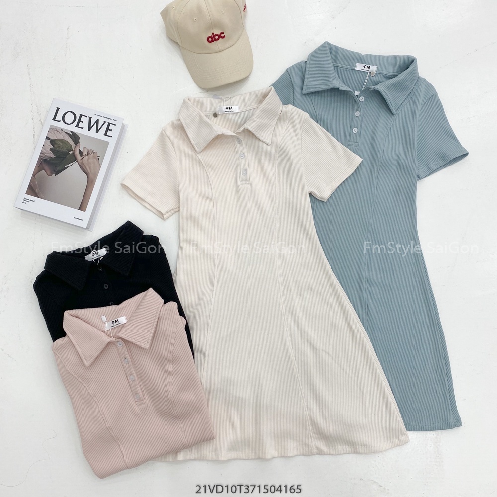 Đầm thun xòe tay ngắn cổ bẻ 2 nút xinh xắn thời trang ulzzang Hàn Quốc VM STYLE 21VD10T371504-21VD12T372204 | BigBuy360 - bigbuy360.vn