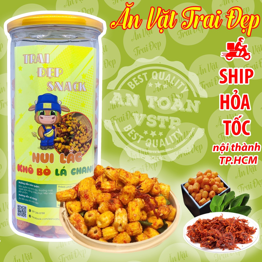 Nui Lắc Khô Bò Lá Chanh hủ Pet 300g - Trai Đẹp Snack